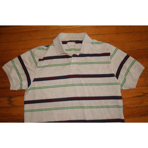 Peter England Gray with Blue Red Green Striped Polo Shirt Mens Large NIce! - Picture 1 of 8